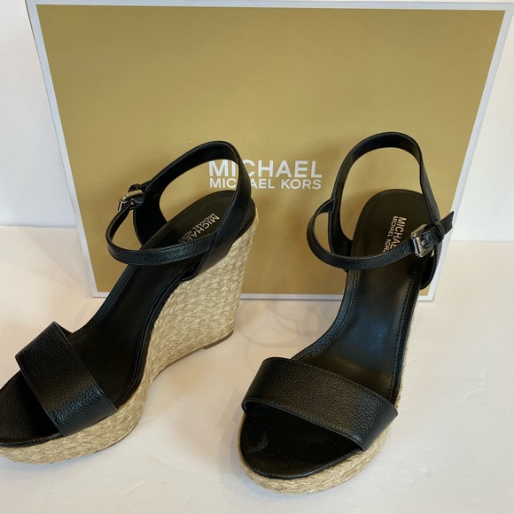 MICHAEL KORS JILL WEDGE LEATHER SANDAL SIZE:8.5 - Picture 3 of 12